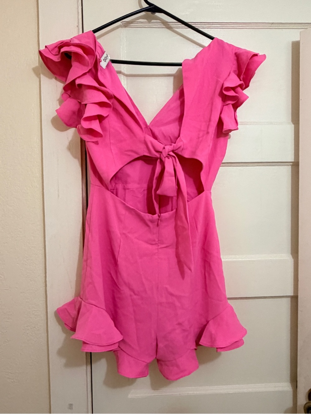 DO+BE Hot Pink Ruffle Cutout Tie Back Romper NWT